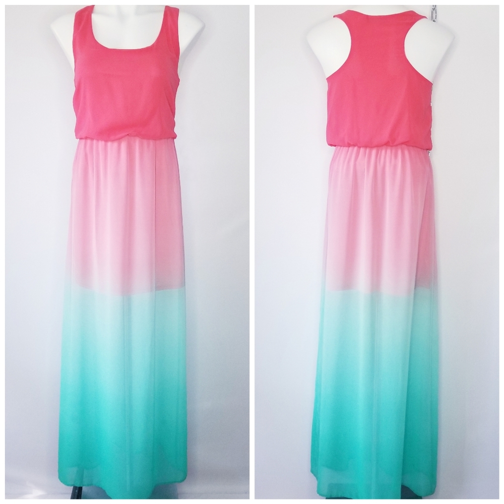 Maude Dip Dye Chiffon Racerback Maxi Dress M